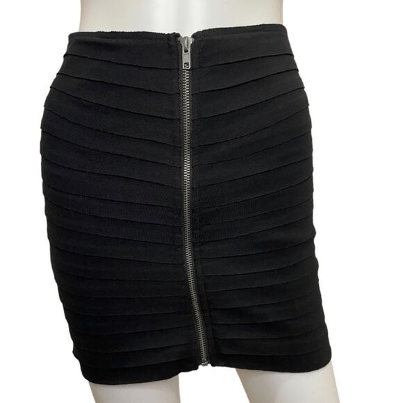 XS Silence + Noise black layered ribbed mini skirt zipper front Y2K - Picture 1 of 3